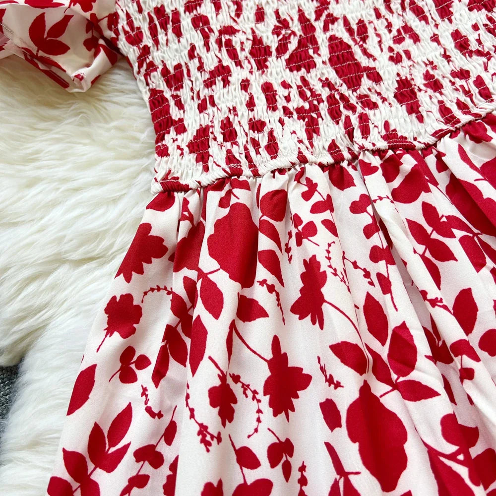 Floral Print Off Shoulder Summer Beach Dress For Women