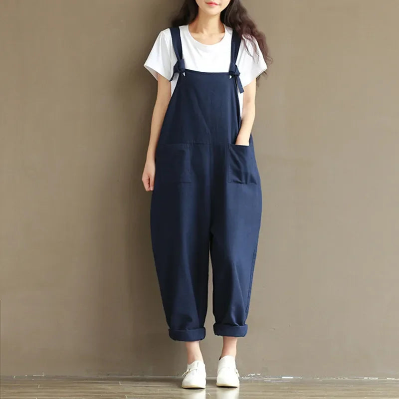 Casual Loose Fit Solid Strap Jumpsuit with Pockets Women's Plus Size Harem Dungaree Overalls 5XL
