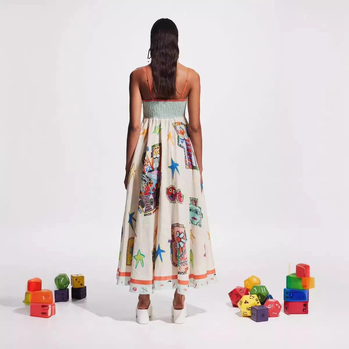 Printed Strapless Maxi Dress For Women Beach Summer