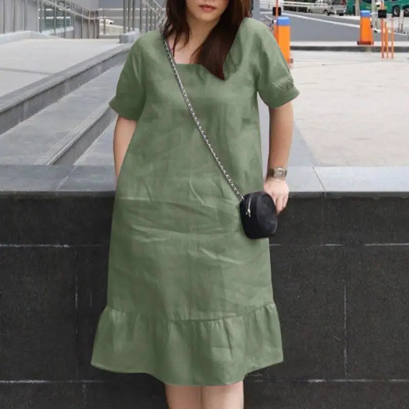 Knee Length Puff Sleeve Dress Women Casual A Line Style