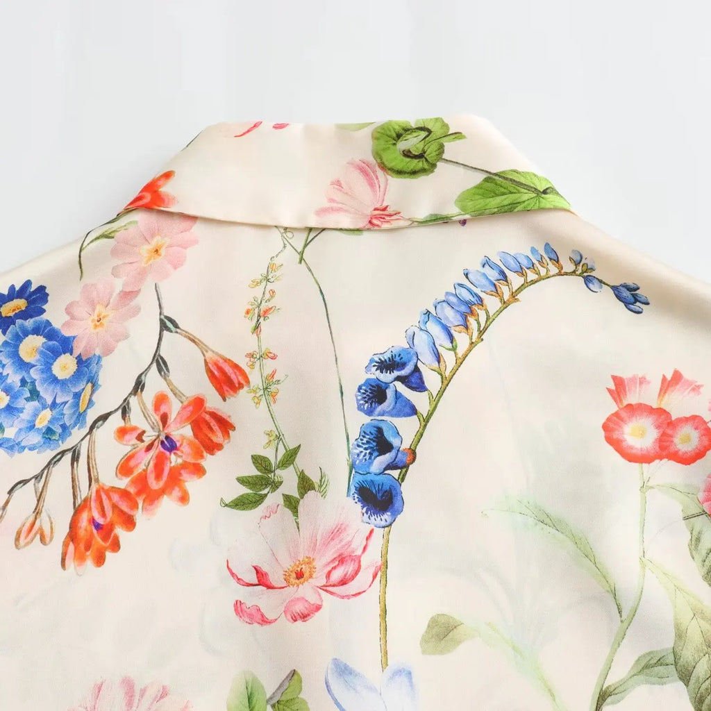 Elegant Women Floral Print Lapel Blouse Single Breasted Long Sleeve Casual Chic Top