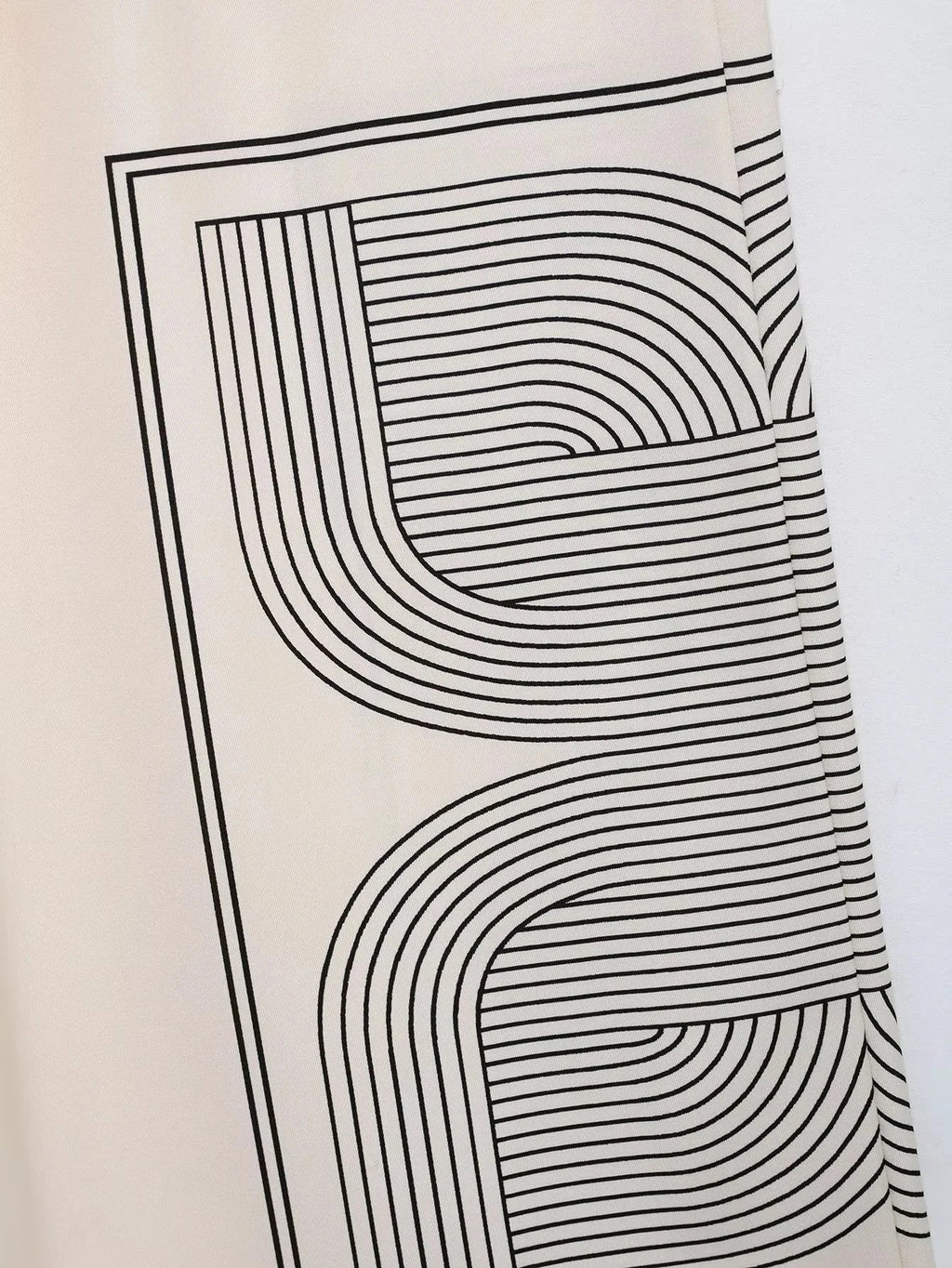 Stylish Women's Suit Set with Long Sleeve Shirt and Wide Leg Pants in Creamy Base and Geometric Patterns