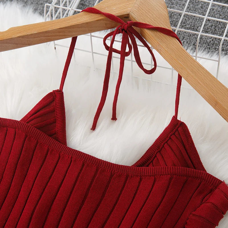 Ribbed Knit Bodycon Wrap Dress With Split Hem For Summer