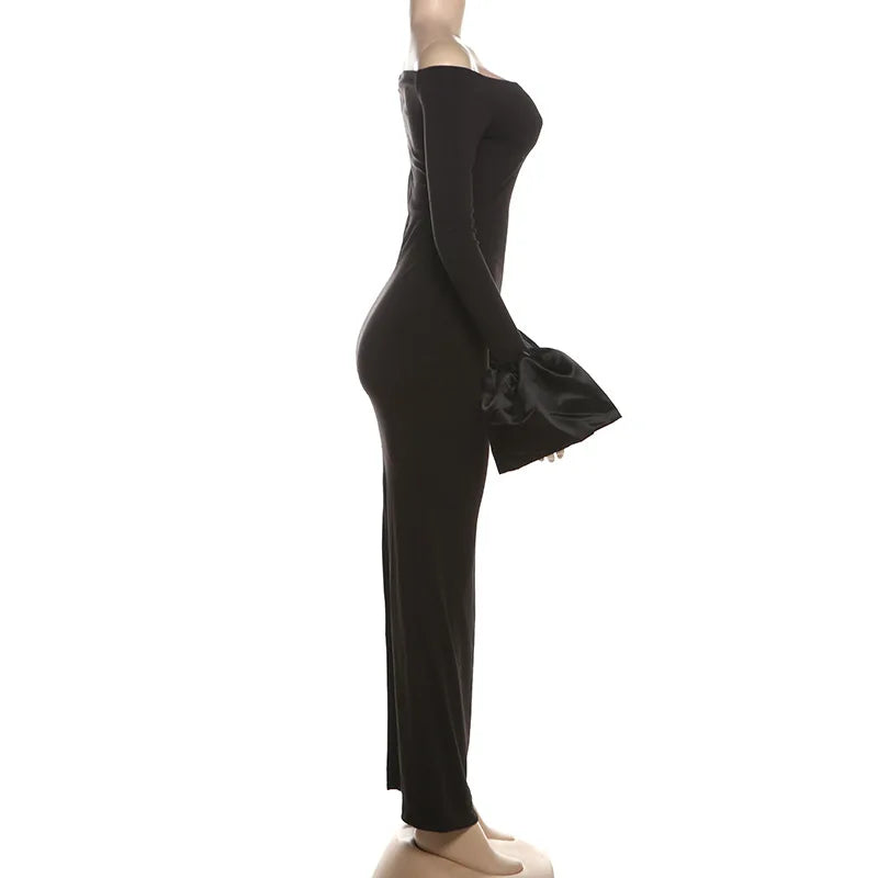 Y2K Strapless Backless Maxi Dress Lantern Sleeve Party