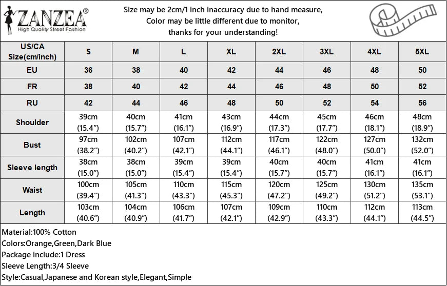 Women Cotton Shirt Dress Midi Three Quarter Sleeve Elegant