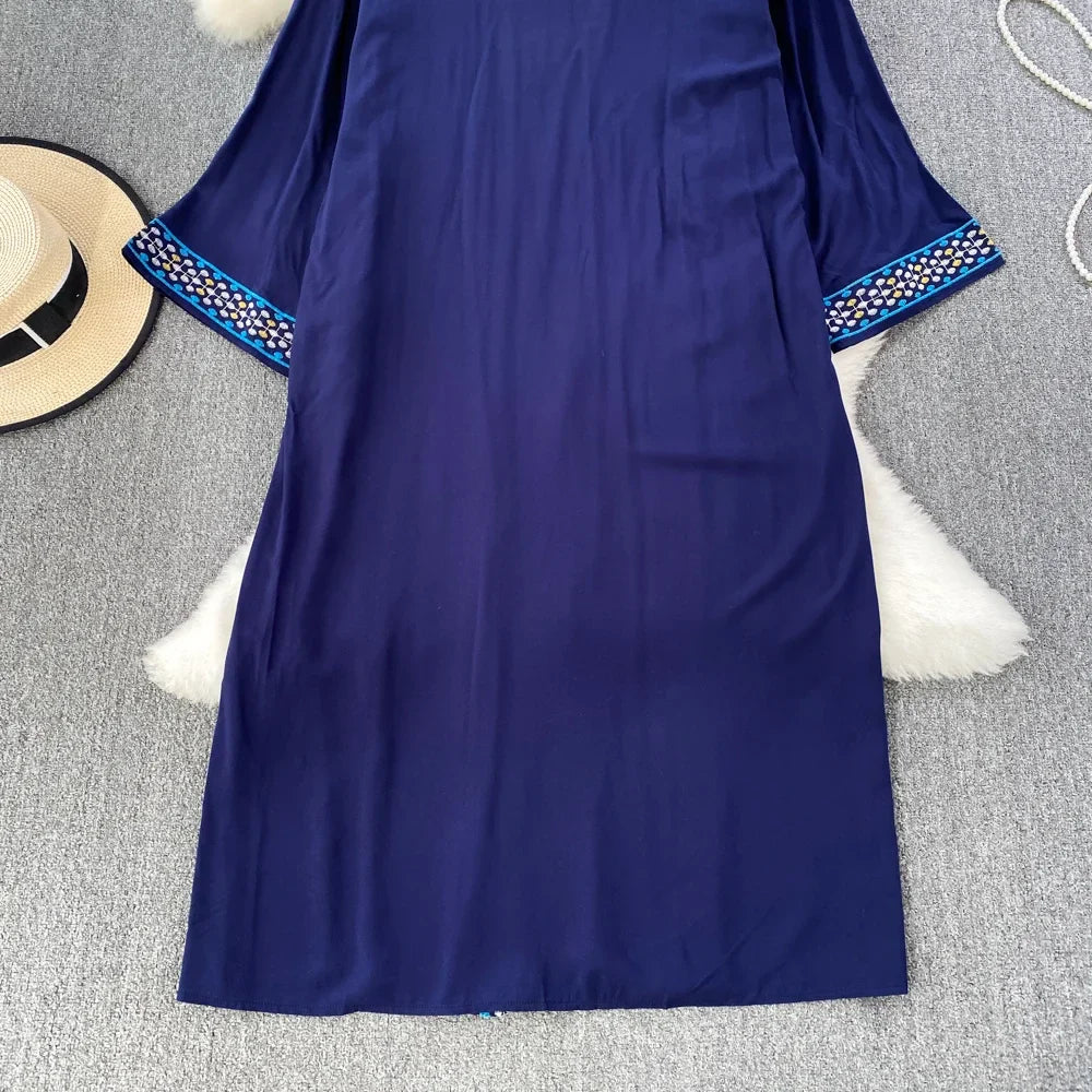 Bohemian Embroidered Floral Dress For Women Beachwear