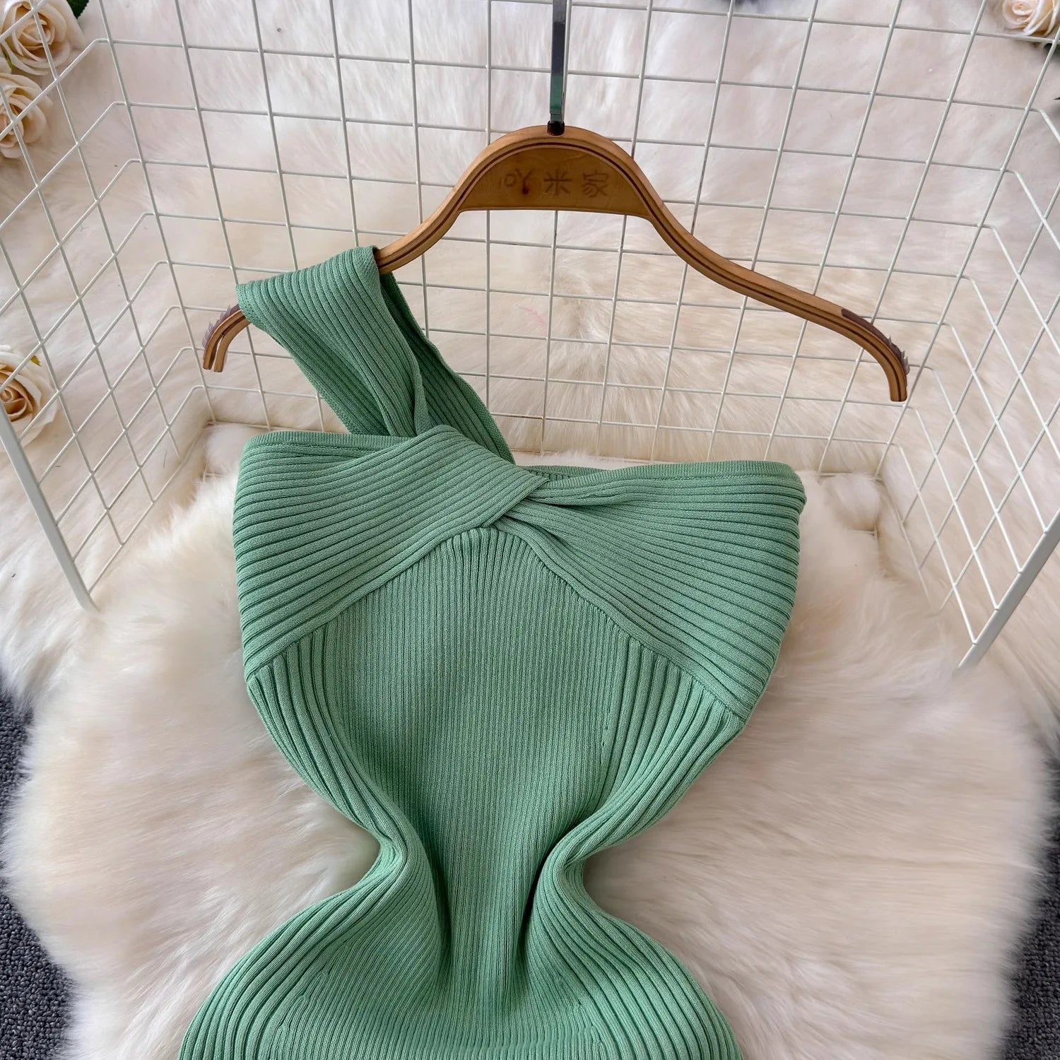 One Shoulder Bodycon Dress For Women Knitted Black Sundress