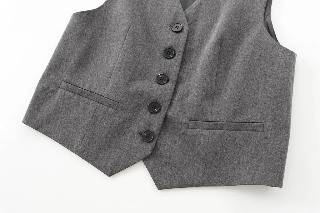 Women Slim-Fit Suit Vest and Trousers Set Vintage V-Neck Sleeveless Chic Summer Outfit