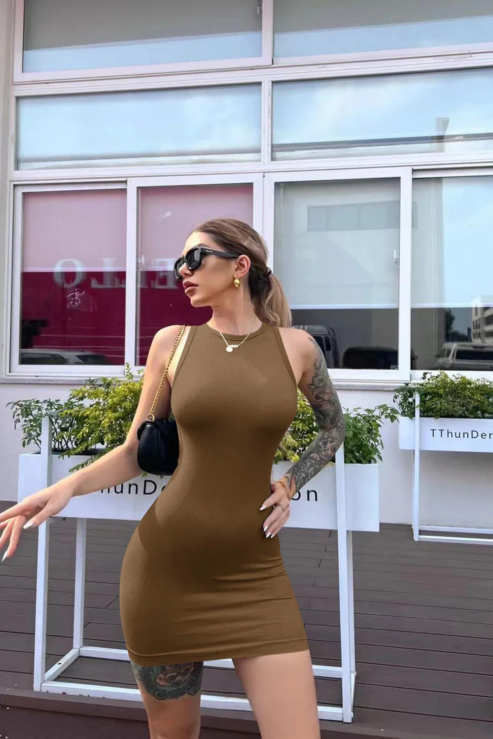 Sexy Sleeveless Bodycon Dress For Women Mini Wrap Hip