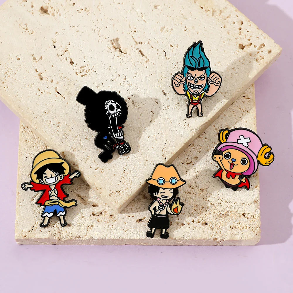 5 Pcs Cartoon Monkey Enamel Pin Set Featuring Luffy and Tony Chopper Brooches for Backpack Accessories