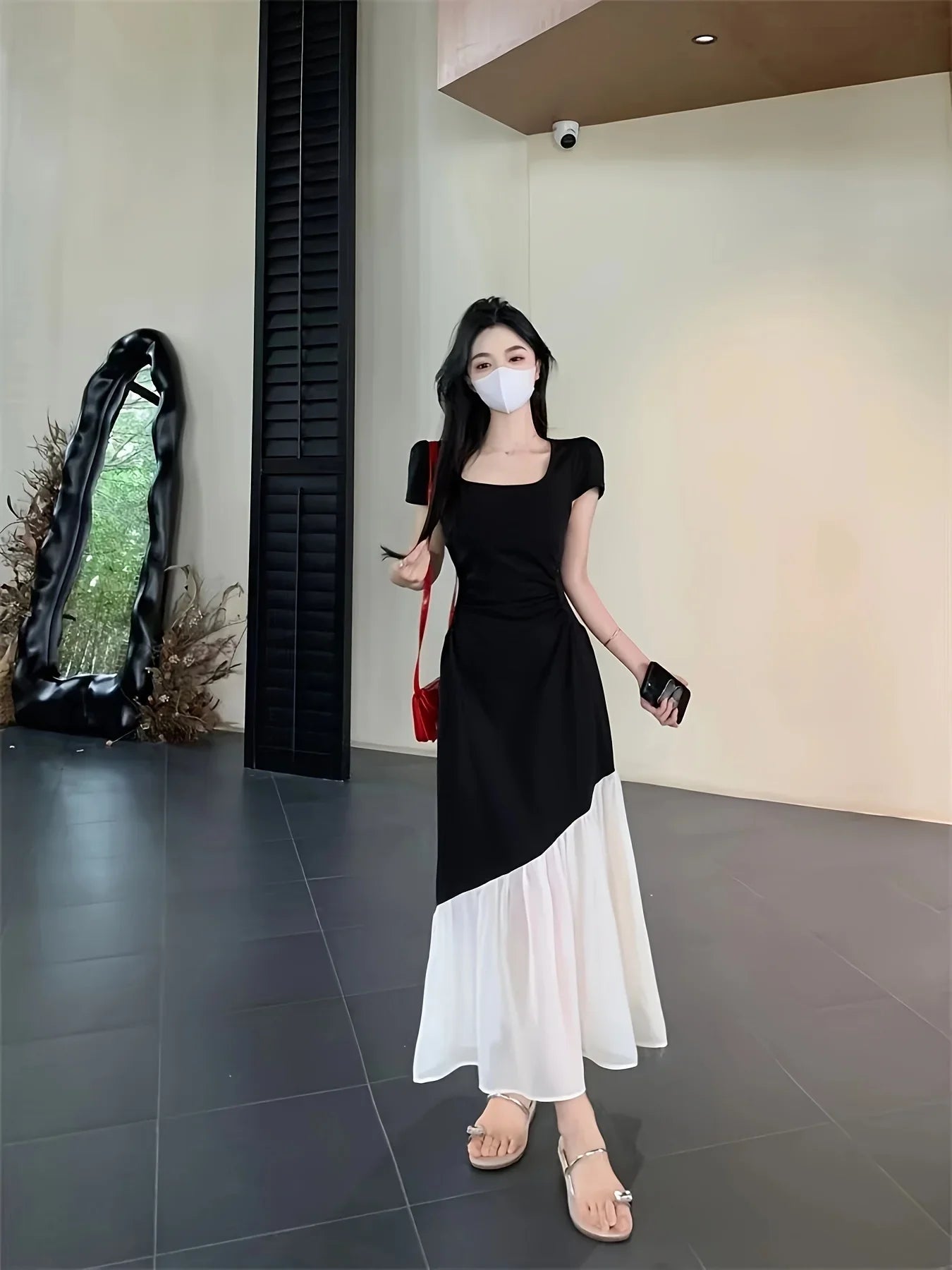 Color Block Short Sleeve Maxi Dress With Contrasting Panels