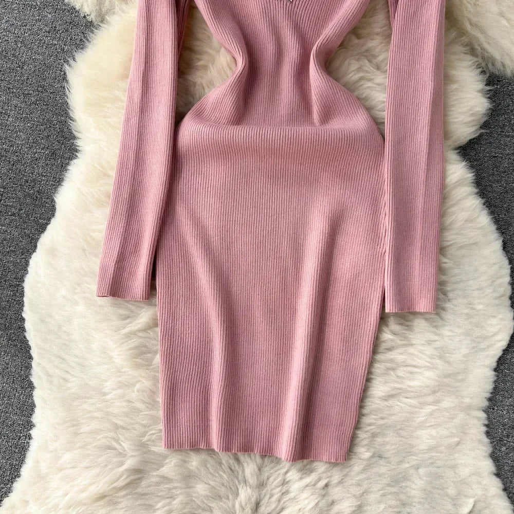 Knit Bodycon Dress For Women Long Sleeve Winter Sweater