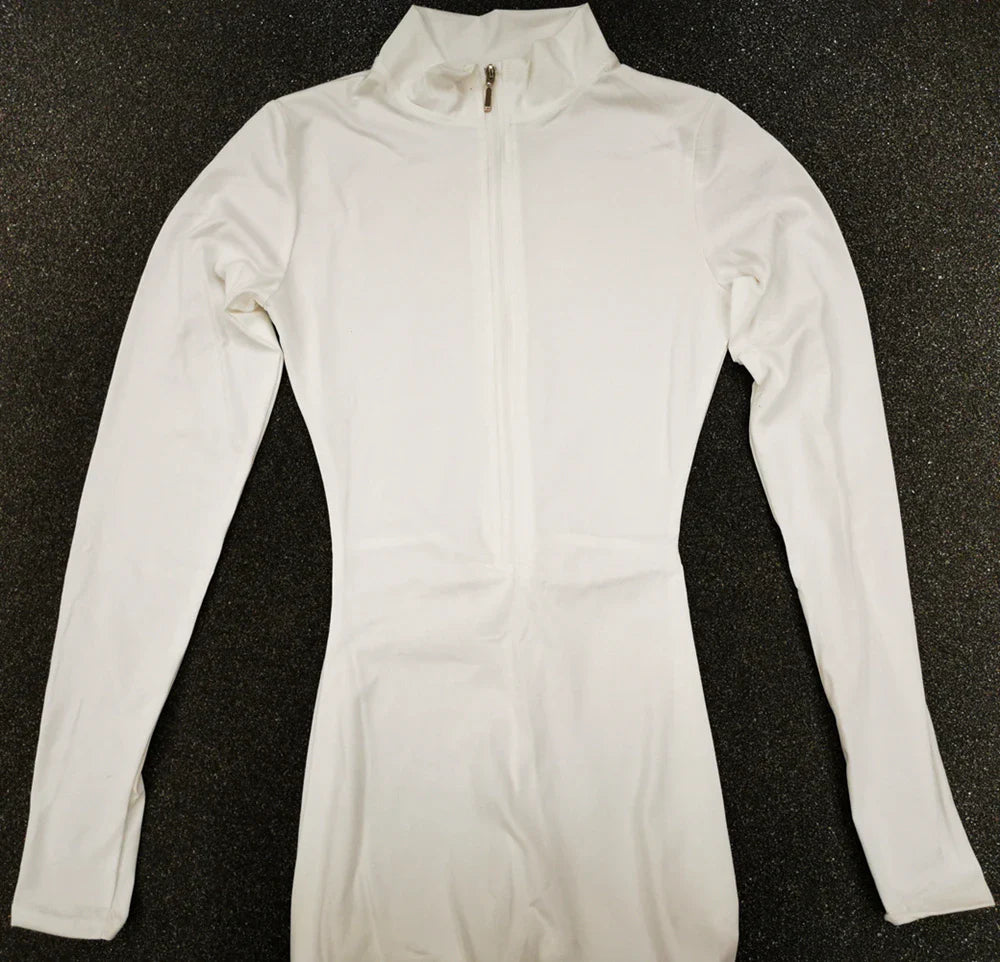 Womens Long Sleeve Slim Fit Yoga Jumpsuit Stretch One Piece Romper with Front Zipper Sexy Fitness Activewear Sportwear