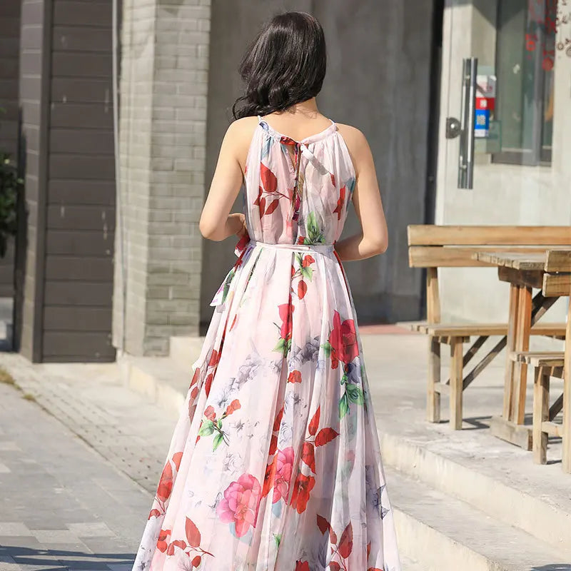 Floral Boho Backless Maxi Dress Women Beach Sundress