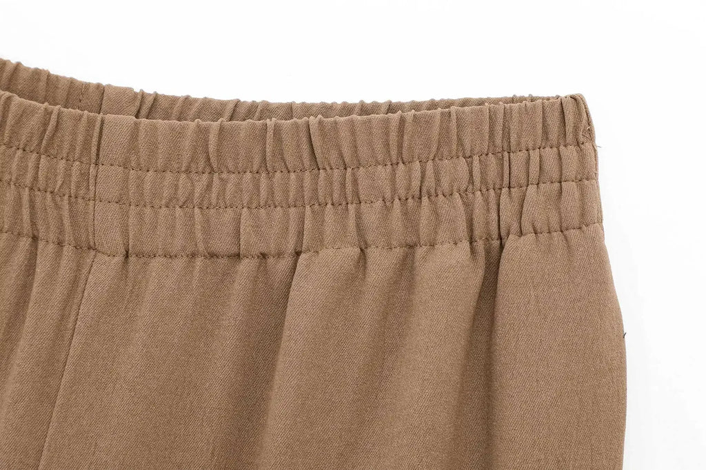 Women's Lace Up Kimono Shirt Top and Elastic Waist Wide Leg Trousers Two Piece Set