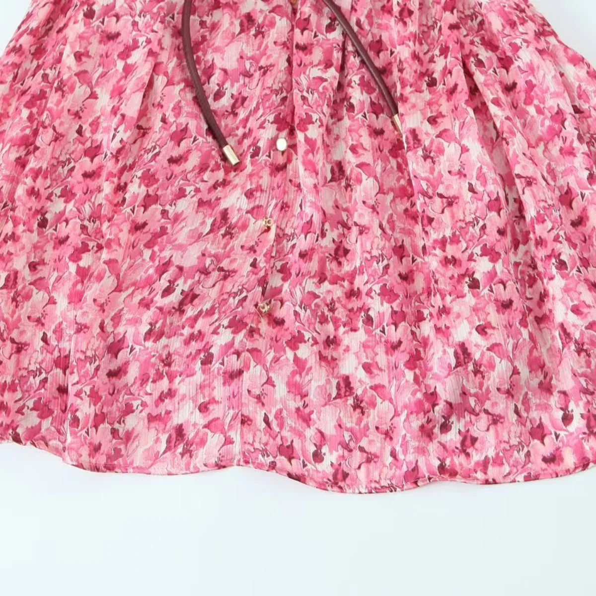 Floral Print Midi Dress V Neck Long Sleeve With Waist Tie