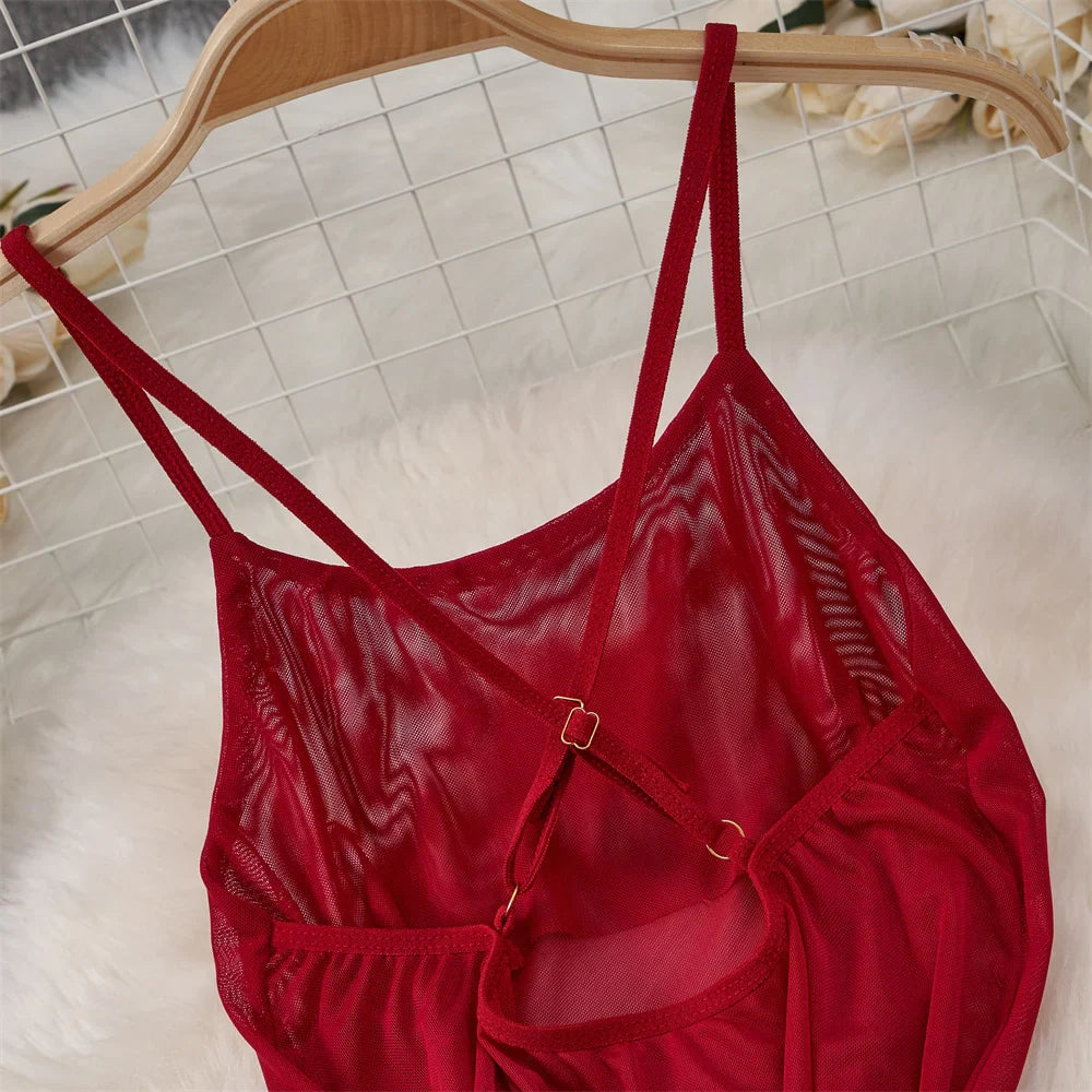Backless Mesh Nightgown With Cross Strap Nightdress