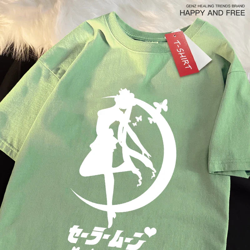 Sailor Moon Themed Couple T Shirts for Women and Men Soft Cotton Short Sleeve Tees for Casual Wear
