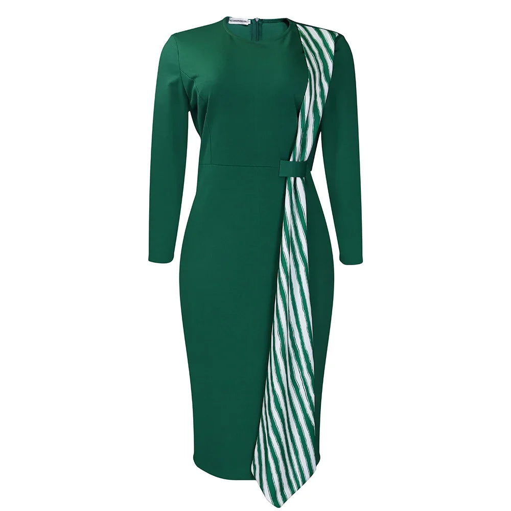 Office Dress For Women Professional O Neck Striped Sheath