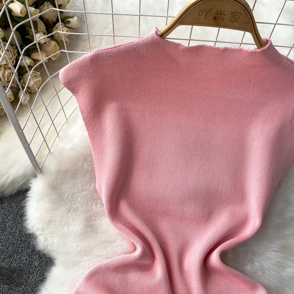 Pink Backless Summer Knit Bodycon Beach Dress for Women