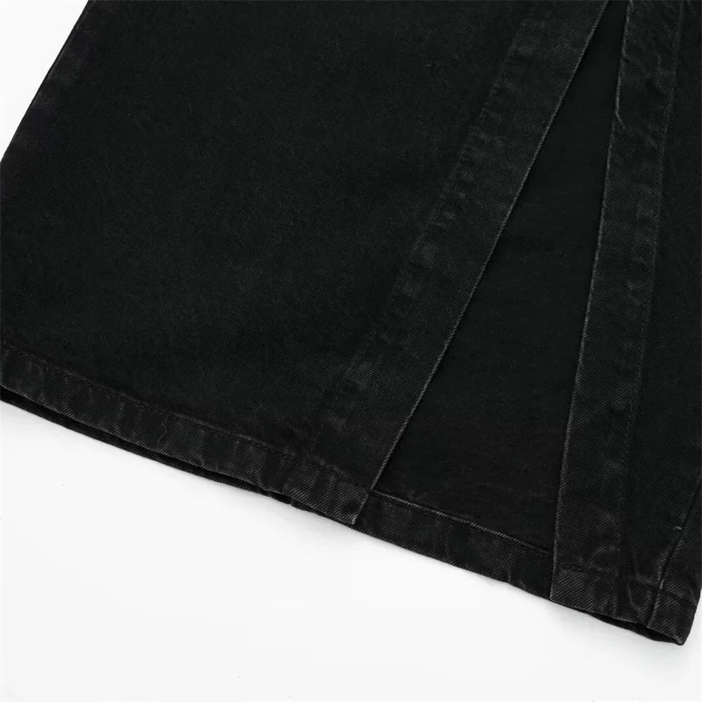 Women's Chic Short Denim Tank Top and Double Breasted Midi Denim Skirt Set Slimming Casual Fashion Ensemble