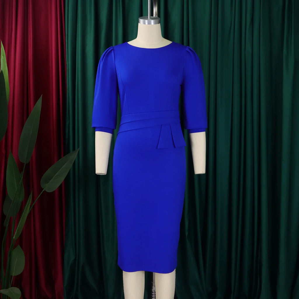 Elegant Office Dress For Women O Neck Half Sleeve Sheath