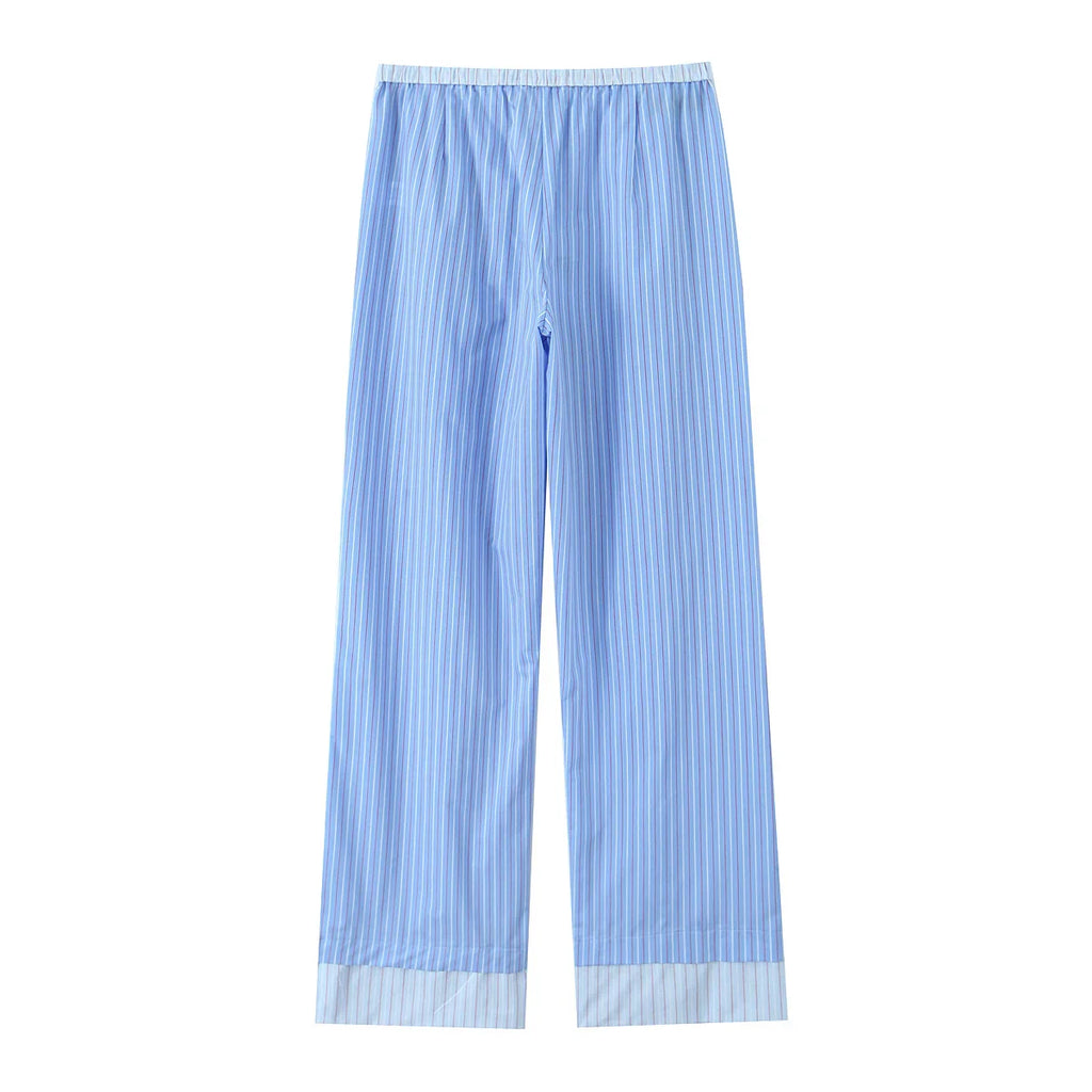 Fashionable Stripe Shirt and Wide Leg Pants Set for Women Casual Spring Outfit
