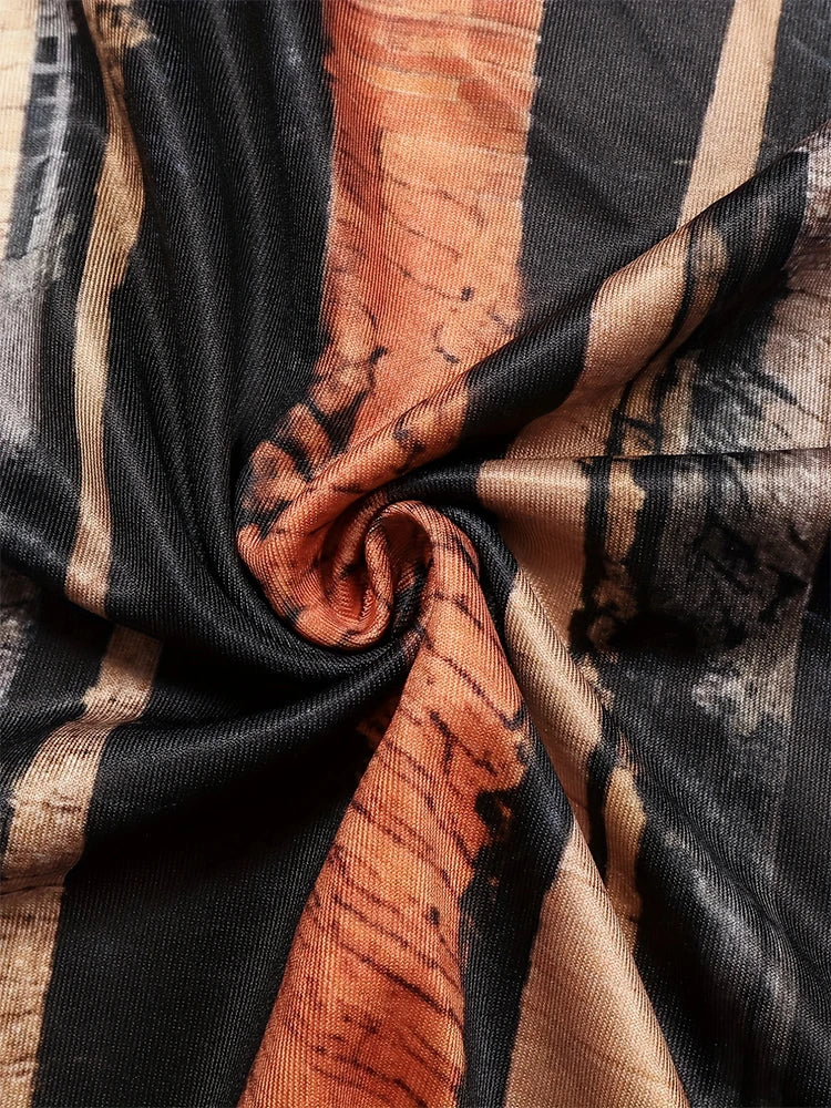 Women's Striped V-Neck Dress With Button Irregular Detail