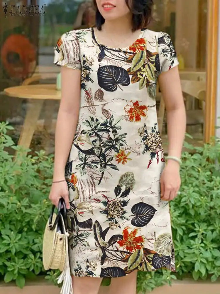Vintage Floral Knee Length Boho Sundress With Pockets