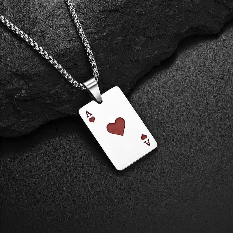 Hip Hop Stainless Steel Ace of Spades Pendant Necklace Set for Men and Women