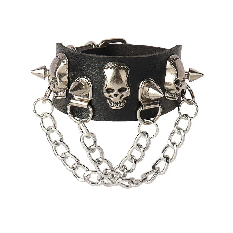 90s Fashion Punk Style Spiked PU Leather Bracelet with Square Studs and Multi-Row Design