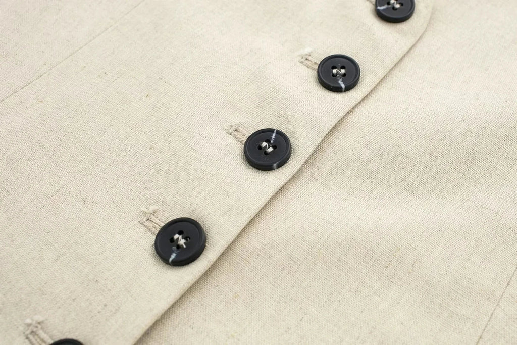 Casual Linen Sleeveless V-Neck Vest for Women Single Breasted Office Fashion Lightweight Linen Top