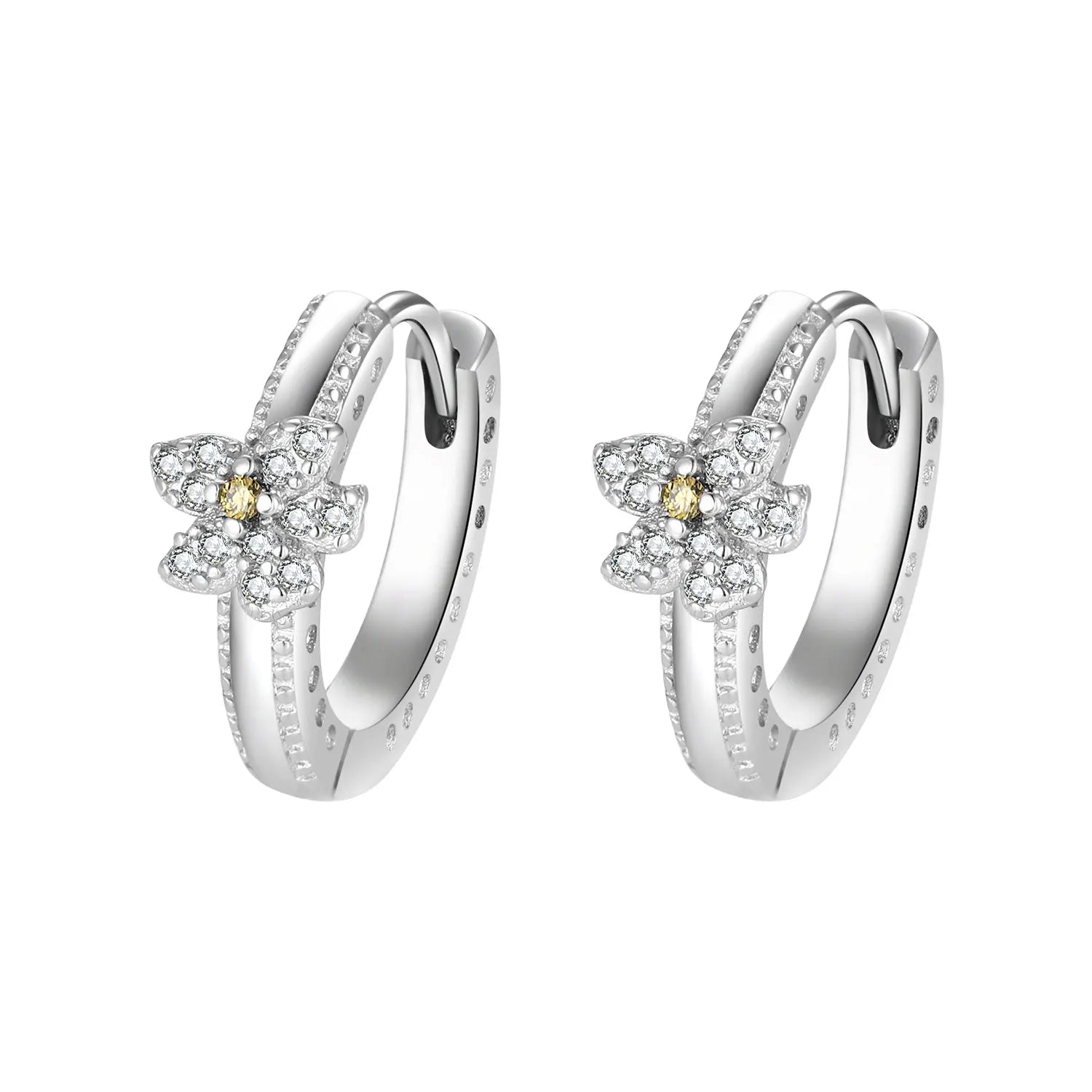 925 Silver Hoop Infinite Love Earrings with Blue Flower and White Stone Heart Pendant for Women Jewelry