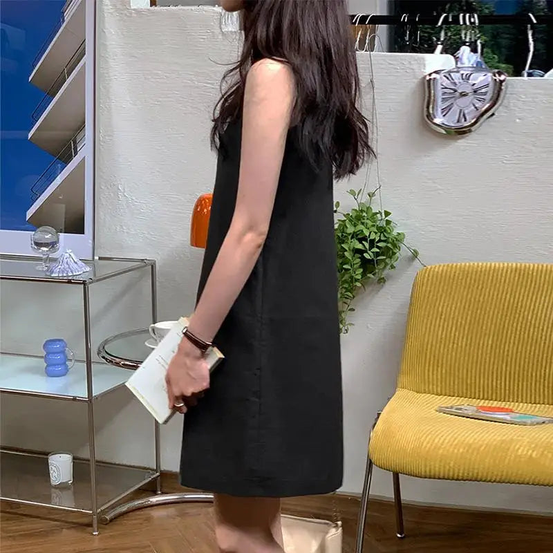 Women Sleeveless Sundress With Pockets Knee Length Casual