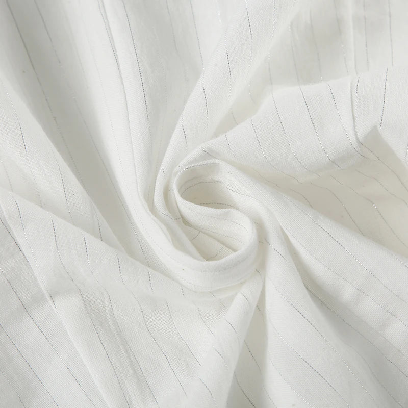 Slim Striped Blouse for Women Casual V-Neck Turn-Down Collar Short Puff Sleeve Summer Shirt