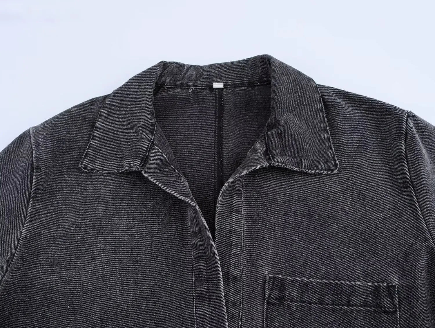 Autumn Denim Two Piece Set with Elastic Waist Wide Leg Pants and Polo Collar Long Sleeve Top for Casual Style