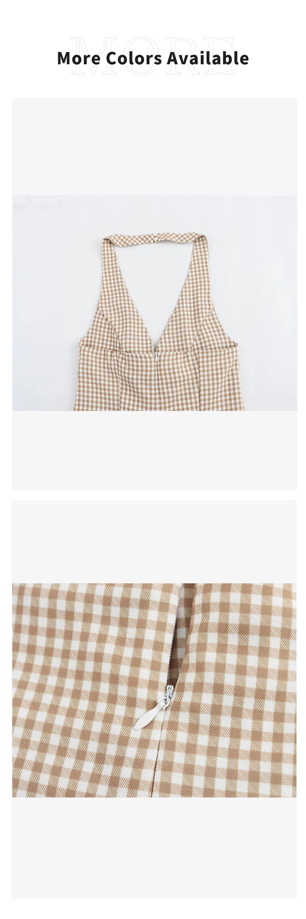 Chic Bow Checkered Dress With Hanging Neck Strap For Women