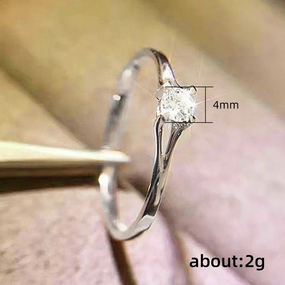 Minimalist Women's Wedding Ring with 4MM Cubic Zirconia Elegant Engagement Band Jewelry