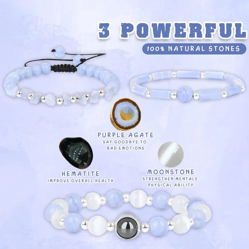 3pcs Set Amethyst Healing Bracelet for Weight Loss and Meditation - Body Purifying Crystal Jewelry for Men and Women