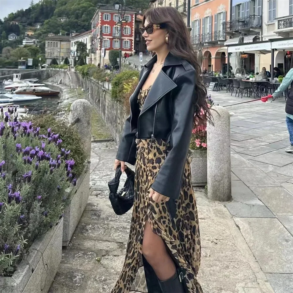 Leopard Print Layered Dress for Women Slim Fit Elegant