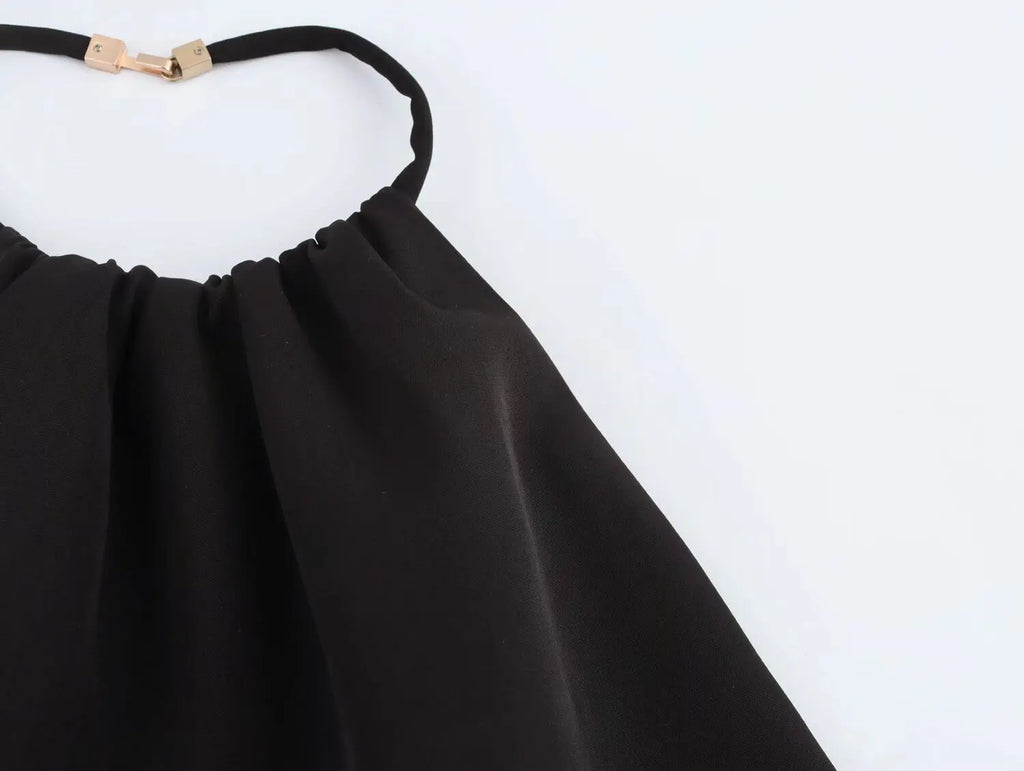 Women Faux Fur Dress Halter Neck Open Back Mini Chic