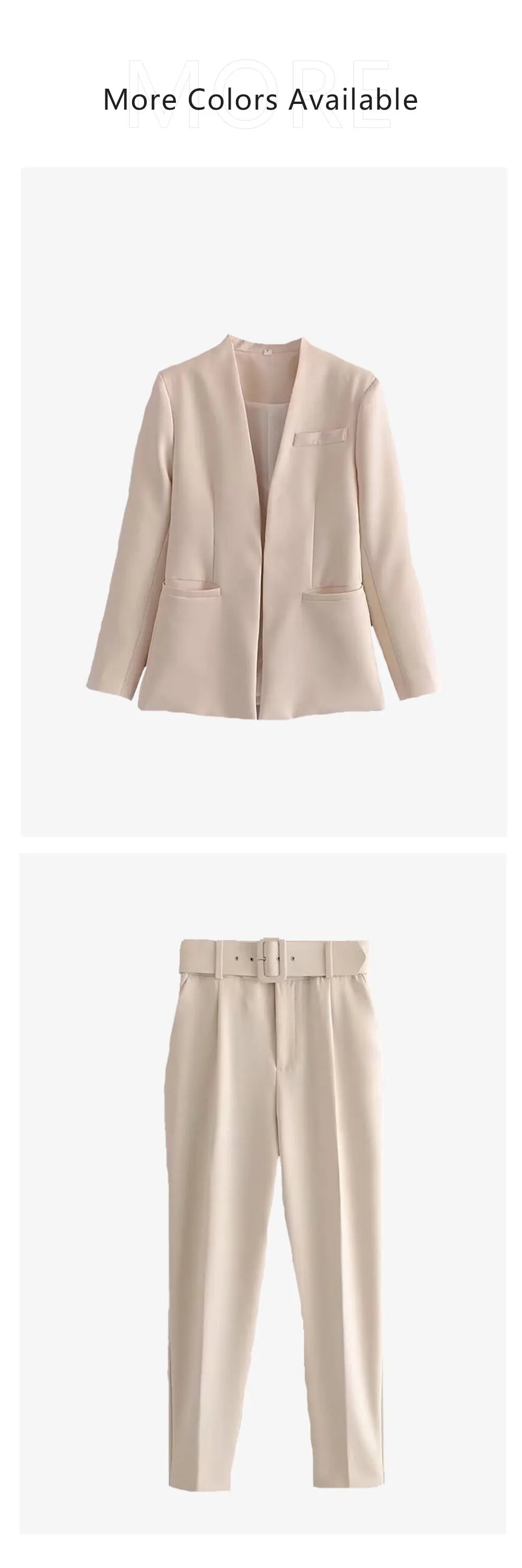 Women's Solid Color Suit Set with Buckle Free Belt Design for Spring and Summer Fashion