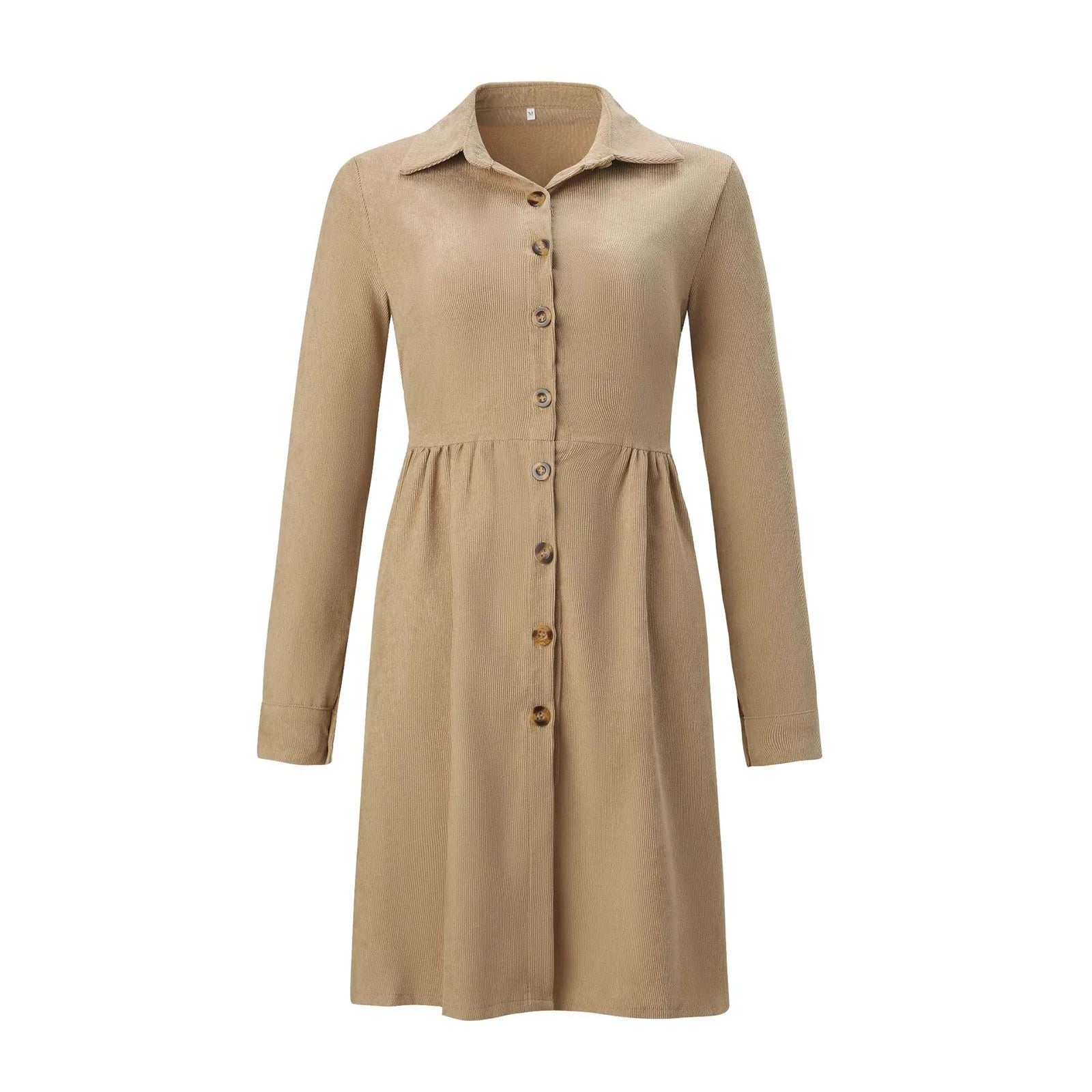 Corduroy Button Down Shirt Dress For Women Long Sleeves