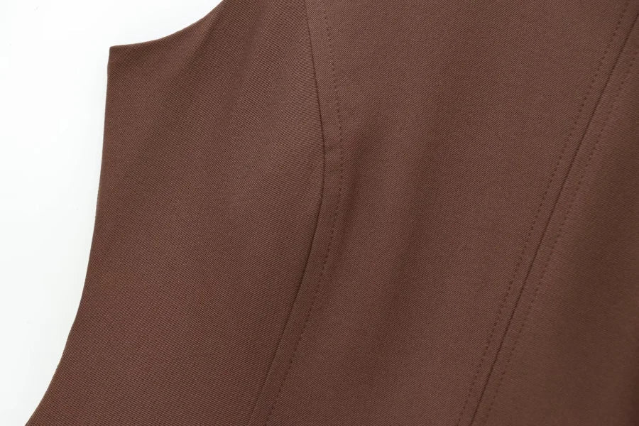 3D Cutout Mini Dress Pleated Skirt Brown Sleeveless