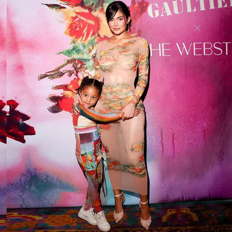 Sheer Mesh Floral Maxi Dress Long Sleeve Beachwear