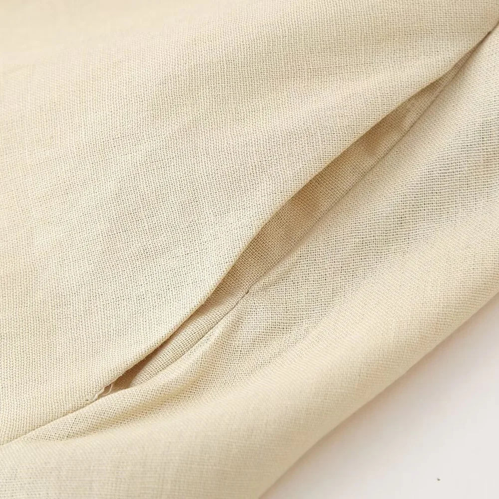 Slim Fit Linen Blend Mini Dress With Bow Decoration