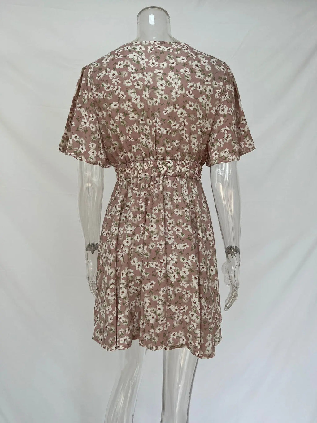 Summer Floral Dress With Bubble Sleeves V Neck A Line