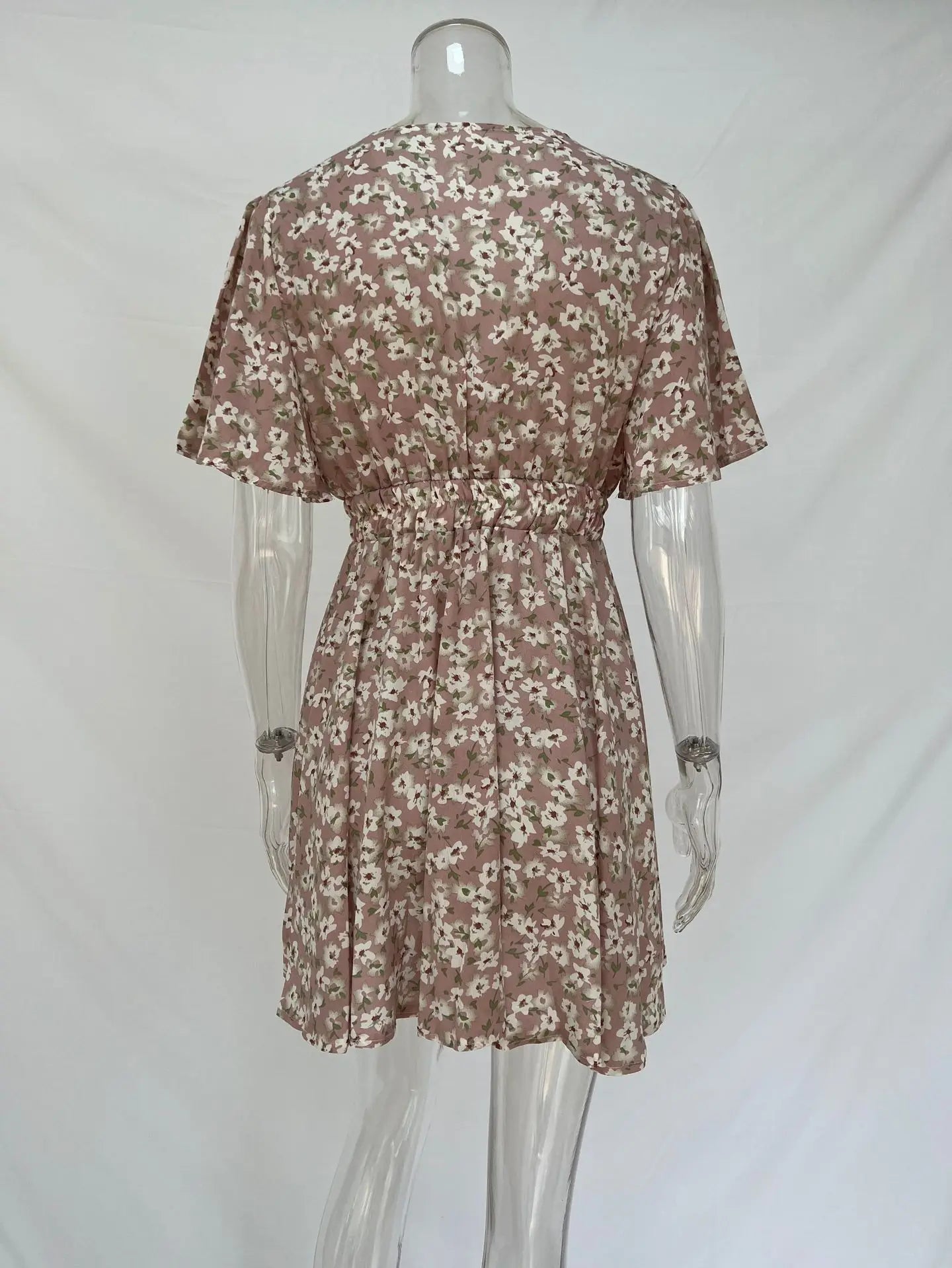 Summer Floral Dress With Bubble Sleeves V Neck A Line