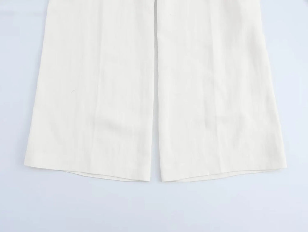 Women's Casual Chic Blended Suit Jacket and Straight Trousers Set for Spring and Summer