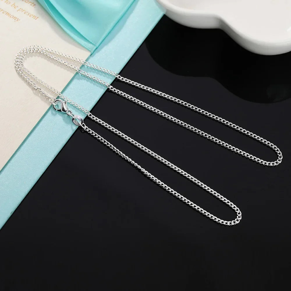 925 Sterling Silver Necklace 2MM String Chain for Women and Men High Quality Jewelry Gifts 16 to 30 Inches